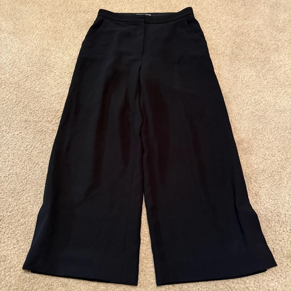 Lela Rose Wide Leg Crepe Pants in Black Size 8 Trousers